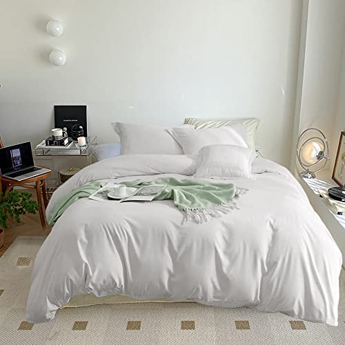 Wellboo White Comforter Sets Queen Plain White Bedding Comforters Cotton Solid White Bed Quilts Queen Size Cozy Women Men All White Minimalist Bedding Full Adults Teens Pure White Durable Blankets - White - Queen-90"*90"