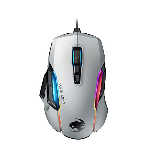Roccat Kone AIMO Gaming Maus (hohe Präzision, Optischer Owl-Eye Sensor (100 bis 16.000 Dpi), RGB AIMO LED Beleuchtung, 23 programmierbare Tasten, Designt in Deutschland, USB), weiß(remastered) - Weiß - Kone AIMO (remastered) - Single