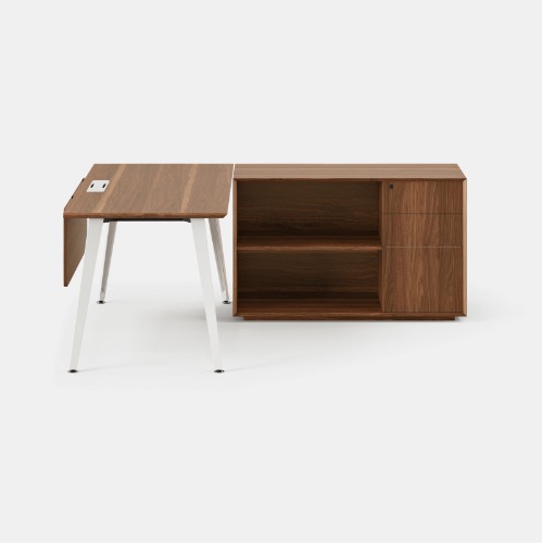 L-Desk - Right / Walnut/Powder White / Office Desk + Credenza