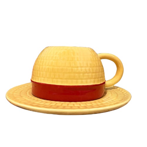 FINDAMAZE One Piece Anime Novelty Coffee Mugs,Luffy's Hat Anime Coffee Cup,Ceramic Coffee Tea Milk Cup,Gifts for Christmas, Birthday, Anniversary(Luffy) - Yellow