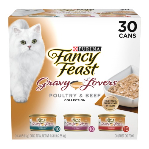 Purina Fancy Feast Gravy Wet Cat Food Variety Pack, Gravy Lovers Poultry & Beef Feast Collection - 3 oz. Cans - 30 Count