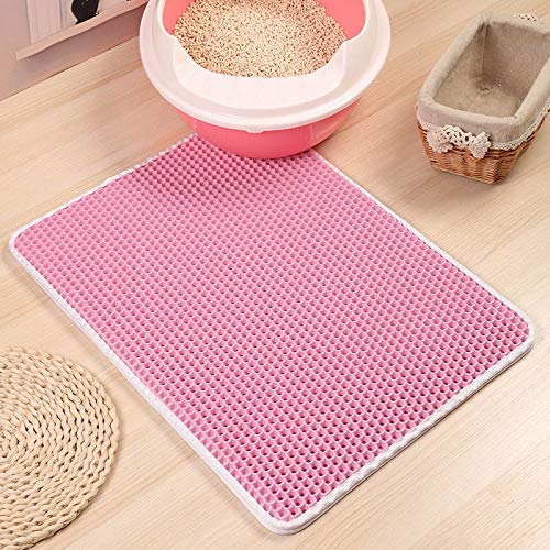 Pet Cat Litter Mat Double-Layer Sand Cat Mats for Cat Litter box Large Size Foldable Non-slip Waterproof Pet Bed Easy Clean Foldable Trapper Mats (Pink) - Pink