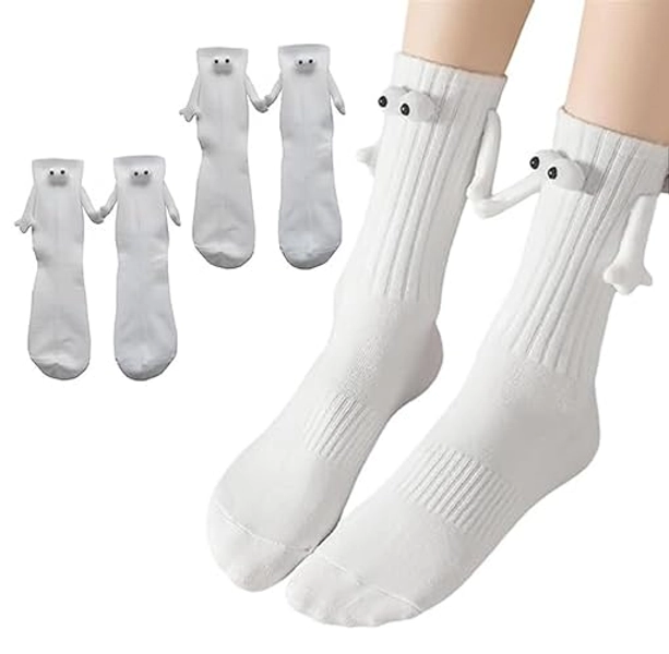 Smilelife 2 Pairs Magnetic Holding Hands Socks Funny Socks Gifts For Boyfriend, Couple, Best Friends - White 2 Pairs