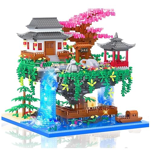 Esaleely Cherry Blossom Bonsai Tree Building Set, 3320 PCS Micro Mini Blocks Kits, Japanese Sakura Flower Tree House Architecture Models with String Lights for Adults Teens 14+ (Cherry Blossoms) - Cherry Blossoms