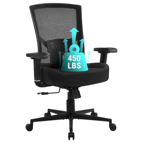 Blue Whale Big and Tall Office Chair 450lbs, Ergonomic High Back Computer Desk Chair for Heavy People with 2D Adjustable Waist Support and Heavy Duty Metal Base Mesh Chair - Mesh Blask