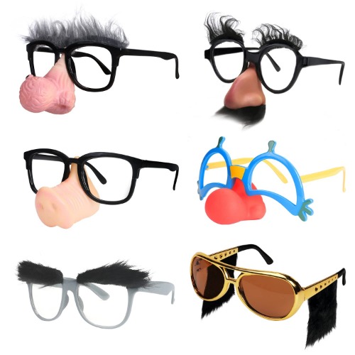Ocean Line Funny Disguise Glasses, 6 Pairs Novelty Clown Eyewear with Soft Nose for Halloween, Silly Eyebrows Party Favors - Disguise