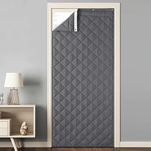 RYB HOME Thermal Insualted Door Curtains, Windproof Entry Door Coverings Draft Block Dividers Noise Dampening Blanket Sound Absorption Sheet for Stuido Office Backdrop, W34 x L80 inch, Grey, 1 Panel - Insulating Grey - 34" x 82"