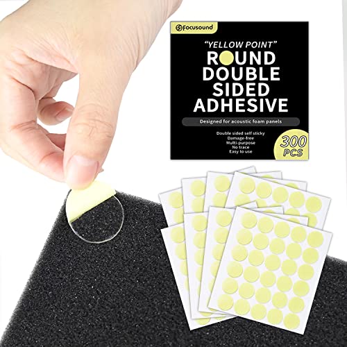 Focusound 300 Pack Yellow Point Double-Sided Adhesive Dots for Acoustic Soundproofing Foam Panels