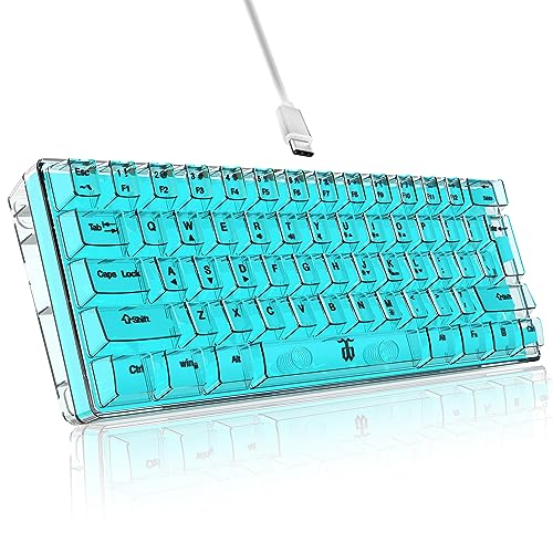 Snpurdiri 60% Wired Gaming Keyboard, RGB Backlit Ultra-Compact Mini Keyboard, Waterproof Small Compact Transparent Keycaps for PC/Mac Gamer(White Transparent) - White Transparent