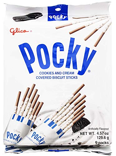 Glico Pocky, Cookies and Cream Covered Biscuit Sticks, 9 Individual Packs, 4.57 Ounce Bag - 5 Count Display Box