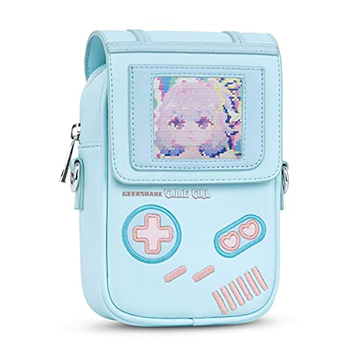 GeekShare Game Girl Umhängetasche Rucksäcke Tasche Geldbörse mit DIY-Kartensteckplatz für Frauen, praktisch, modisch und leicht - Blau