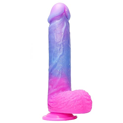 Starry Sky Jelly Liquid Silicone Realistic Dildos for Women, Soft Fantasy Dildo with Suction Cup for Vaginal and Anal Pleasure, Female Adult Sex Toys, Pink Purple G spot Strap On Dildo Sex Toy