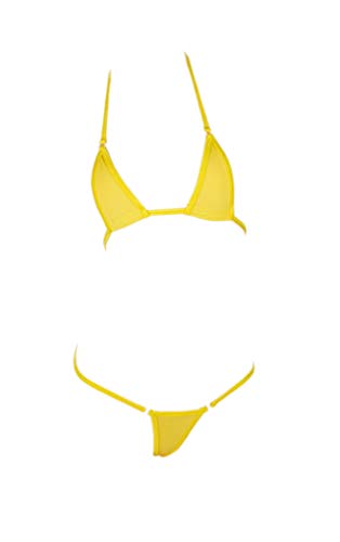 LinvMe Women's Extreme Sexy Hot Silk Micro Bikinis Set Mini Thong Swimwear - One Size - Yellow