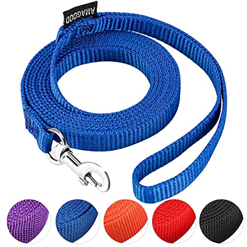 AMAGOOD 6 FT Puppy/Dog Leash, Strong and Durable Traditional Style Leash with Easy to Use Collar Hook,Dog Lead Great for Small and Medium and Large Dog (3/8 in x 6 ft(Pack of 1), Blue) - 3/8 in x 6 ft(Pack of 1) - Blue