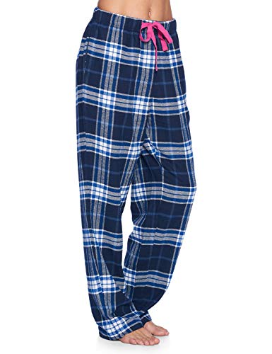 Ashford & Brooks Women's Super Soft Flannel Plaid Pajama Sleep Pants - Large - Navy White Blue Plaid