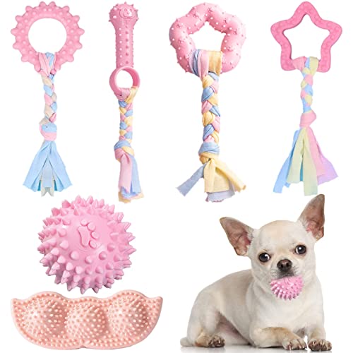 ABRRLO Puppy Toys,6 Pack Puppy Chew Toys For Teething Small Breed,Cute Pink Small Dog Chew Toys,Soft Rubber Durable Dog Teething Toys,Puppy Teething Toys for Small Puppies,Interactive Pet Dog Toys Set - Pink