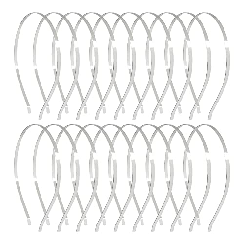 Lawie 20 Pack Bulk 5 MM Thin Silver Gold Black Plain Blank Hard Metal Headbands Skinny Base Headband Slim Simple Wire Hair Bands Clasps Crown Tiara Frame DIY Crafts Accessories for Women Girls Adults - 20 Pack Silver Metal Headbands