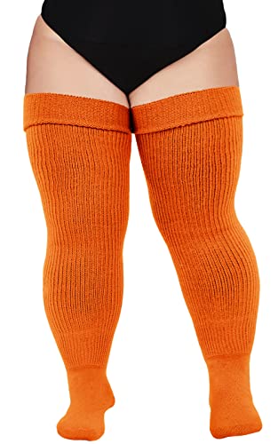 Plus Size Womens Thigh High Socks for Thick Thighs- Extra Long & Thick Over the Knee Stockings- Leg Warmer Boot Socks - Rusty Pumpkin