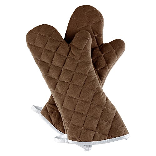 Oven Mitts, Set of 2 Oversized Quilted Mittens, Flame and Heat Resistant By Lavish Home (Chocolate) - Chocolate
