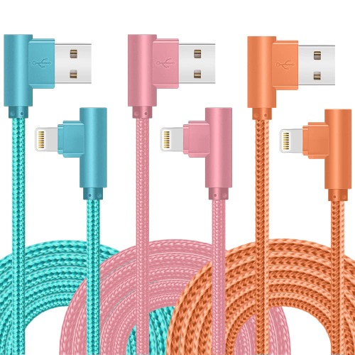 iPhone Charger, 3 Pack 10FT 90 Degree Charging Cable MFi Certified USB Lightning Cable Nylon Braided Fast Charging Cord Compatible for iPhone 14/13/12/11/X/Max/8/7/6/6S/5/5S/SE/Plus/iPad (10FT) - 10FT