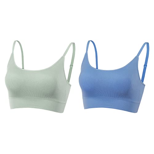 AMRIY Womens Sports Bras for Women Medium Support Wireless Bra Padded Bralettes for Women - 36-38 - 2 Pcs(green,blue)