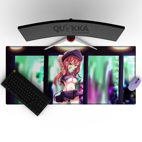 Cyberpunk Anime Girl Design Mousepad Deskmat - 60x30cm / 2mm / Colour Stitched