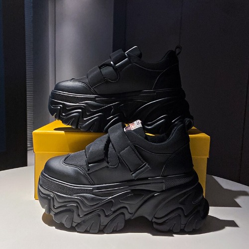 Chunky Platform Sneakers for Women Black White PU Leather Sports Shoes Ladies 2023 Spring Thick Sole Non Slip Woman Sneakers 8CM