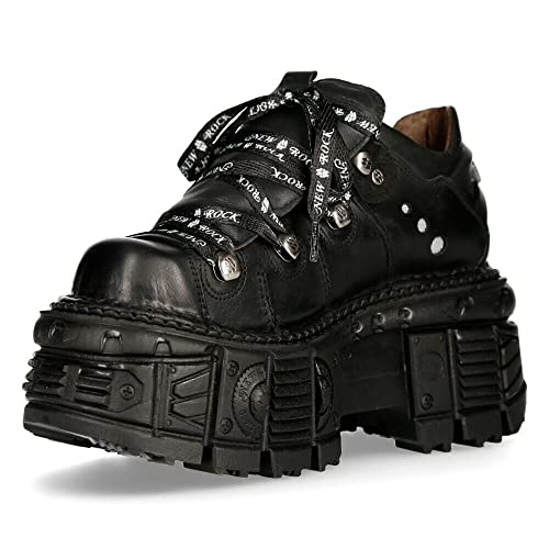 New Rock M-TANK120N Unisex 100% Leather Goth Platform Punk Metal Ankle Boots - 6.5 UK - Black