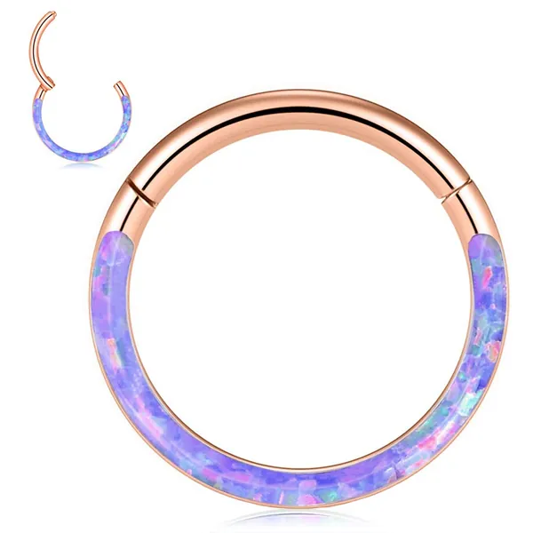 Longbeauty 1.2 mm CZ Cartilage Earring Hoop Rose Gold/Silver 316L Stainless Steel Septum with Opal Nose Rings Daith Helix Tragus Piercing Jewellery Blue White Pink Purple, Stainless Steel, Opal