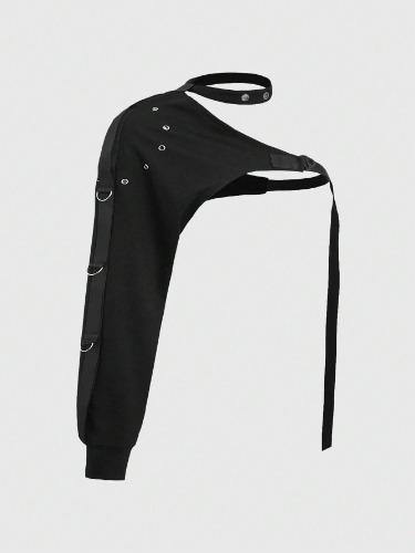 ROMWE Grunge Punk Plus Size Street Punk Style Cropped Asymmetrical Shoulder Jacket