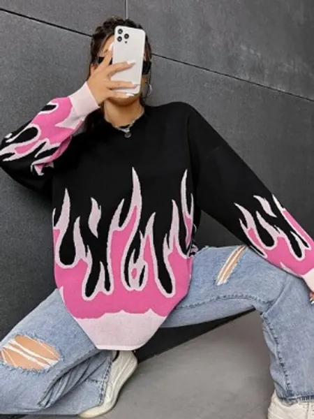 SHEIN Plus Fire Pattern Drop Shoulder Jumper