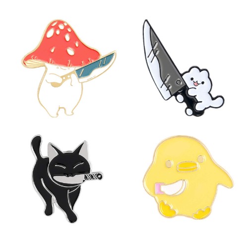 Cute Enamel Pins for Backpacks Cool Lapel Hat Pins for Jackets Funny Mushroom Cat Duck with Knife Enamel Brooch Pin Set