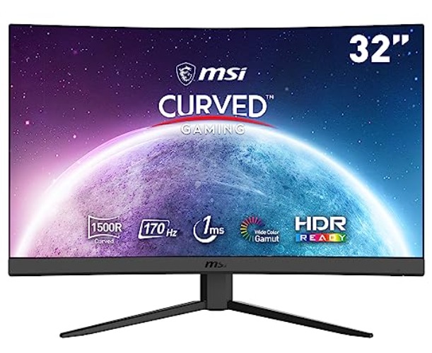 MSI Optix G32CQ4 E2 QHD 1500R Curvature 16:9 Aspect Ratio Non-Glare Super Narrow Bezel 1ms 2560 x 1440 170Hz Refresh Rate Tilt Adjustment AMD FreeSync 32" Monitor,Black - G32CQ4 E2 (New Model) QHD, 170Hz