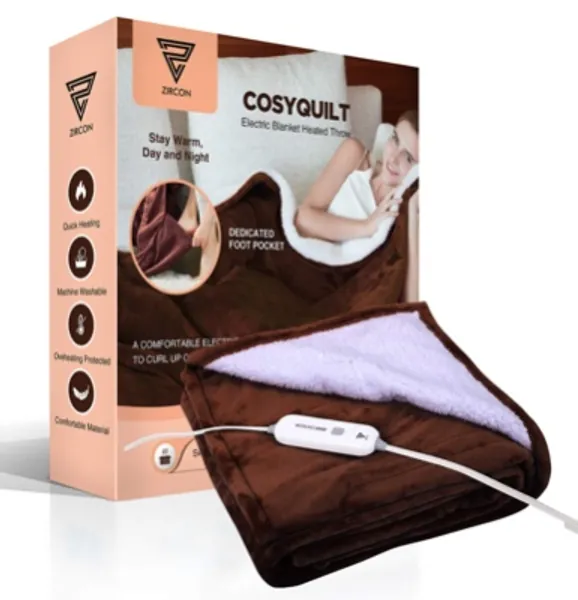 Electric Blanket Heated Throw Flannel  Sherpa Reversible With Foot Pocket Fast Heating Blanket 50" x 60", ETL Certification with 3 Heating Levels  4 Hours Auto Off Home Office Use  Machine Washable