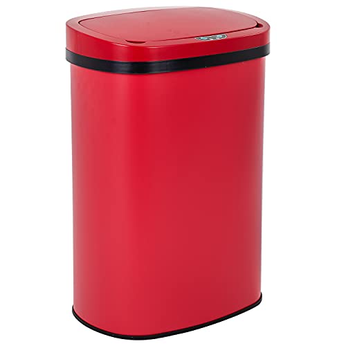 Kitchen Trash Can Bathroom Bedroom Office Garbage Can with Lid Automatic Touch Free Waste Bin Stainless Steel 13 Gallon / 50L,Red - Red