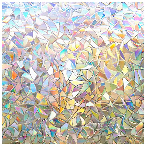 rabbitgoo Window Privacy Film, Rainbow Window Clings, 3D Decorative Window Vinyl, Stained Glass Window Decals, Static Cling Window Sticker Non-Adhesive, 17.5 x 78.7 inches - 17.5'' x 78.7''