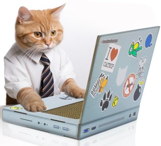 Suck UK Cat Scratcher Laptop with Fluffy 'Mouse' Interactive Toys, Paw Over Social Media & Catch up on The Mews, Kitten Toys & Cat Scratch Pads |