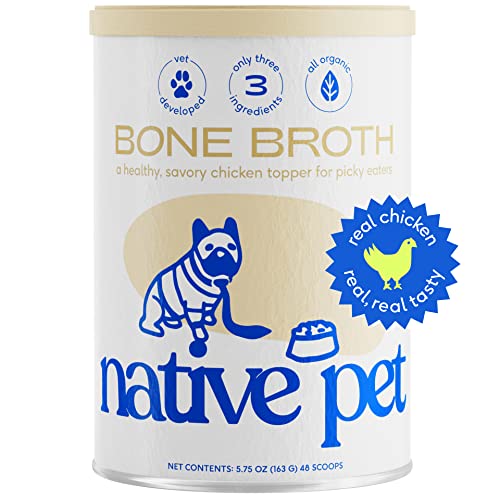 Native Pet Bone Broth for Dogs and Cats – Dog Bone Broth Powder for Dog Food Topper for Picky Eaters – Cat and Dog Broth - Dog Gravy Topper for Dry Food – Chicken Broth for Dogs and Cats – 5.75 oz - Chicken - 5.75 Ounce (Pack of 1)