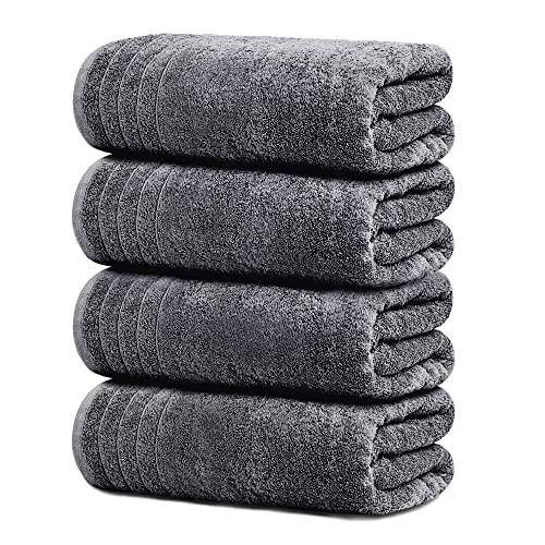 Tens Towels Large Bath Towels, 100% Cotton, 30 x 60 Inches Extra Large Bath Towels, Lighter Weight, Quicker to Dry, Super Absorbent, Perfect Bathroom Towels (Pack of 4, Dark Grey) - 4PC BATH TOWELS SET - Dark Grey