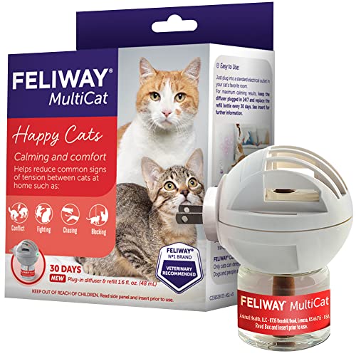 FELIWAY MultiCat Calming Pheromone Diffuser for house-cats, 30 Day Starter Kit (48 mL) - 1.6 Fl Oz (Pack of 1)