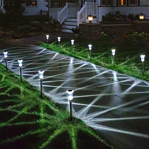 LIANGLOME Solar Lights Outdoor - IP65 Waterproof Solar Pathway Lights Stainless Steel Outdoor Solar Lights for Yard Patio Lawn Walkway and Landscape Cool White (6 Pack) - Cold White - 6PK