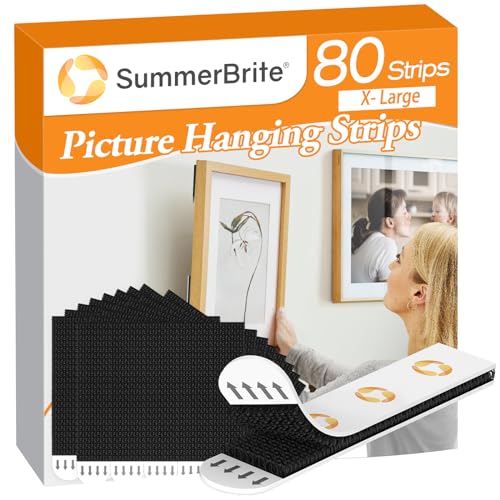 Picture Hanging Strips, Damage Free Hanging Picture Hangers, Picture Hanging Kit, Picture Hanging Hooks Without Nails, Adhesive Tape Wall Strips for Christmas Decor, Black 40 Large Pairs(80 Strips) - Picture Hanging Strips-XL-Black(80Packs)