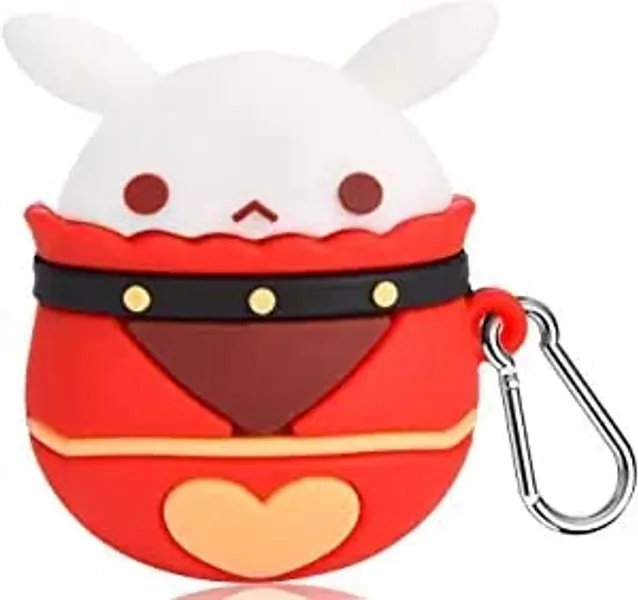 JERDF Compatible with for Apple AirPods 1/2 Case, Cute Cartoon Rabbit Klee Bouncing Bomb Design Earphone Cases Klee Airpod Case Anime Silicone Cover with Keychain (for Airpods 1&2/Klee Rabbit