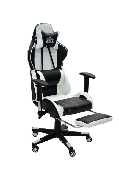 Modern design Video Computer Gaming Chair MH-40 with fully reclining foot rest and soft leather (White,black)