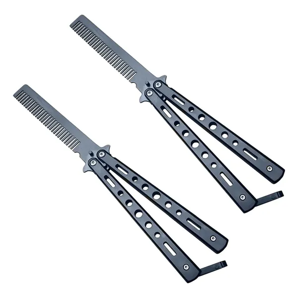 Harlorki Pack of 2 Sport Outdoor Use Black Novelty Stainless Steel Butterfly Comb Hair Styling Tools