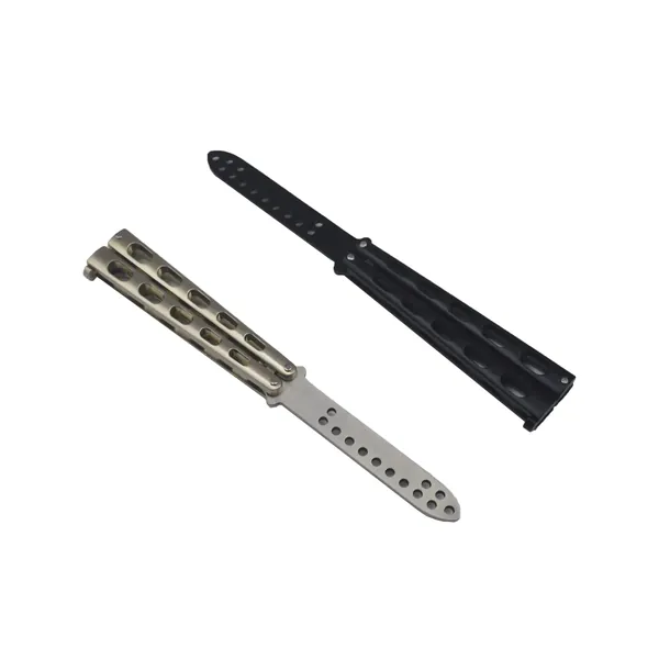 Practice Butterfly Knife with Sure Spring Latch, Full Stainless Steel Black Dragon Dull Balisong Trainer, Unsharpened Butterfly Knife Comb for CS GO Training(Silver)