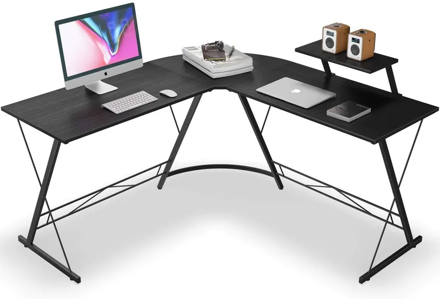 KH L Shaped Desk Home Office Desk with Round Corner Computer Desk with Large Monitor Stand Desk Workstation Modern Sturdy Gaming Home Office Desks