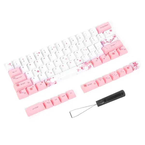 Sublimation Keycap, Exquisite Workmanship Keycap, 73Pcs Keyboard Keycap, Wear Resistance for Mechanical Keyboard(6064 cherry blossom)