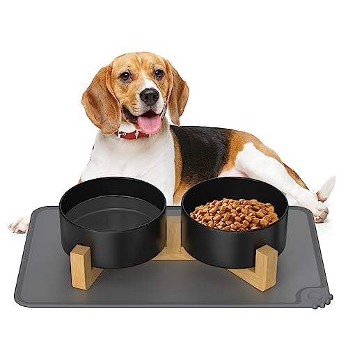Dog Bowls with Bamboo Holder