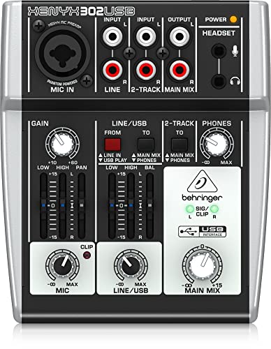Behringer XENYX 302USB Premium 5-Input Mixer with XENYX Mic Preamp and USB/Audio Interface, Compatible with PC and Mac